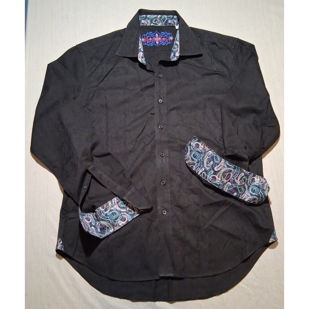 Robert Graham Shirt Mens XL Black Paisley Long Sleeve Button Up French Cuffs